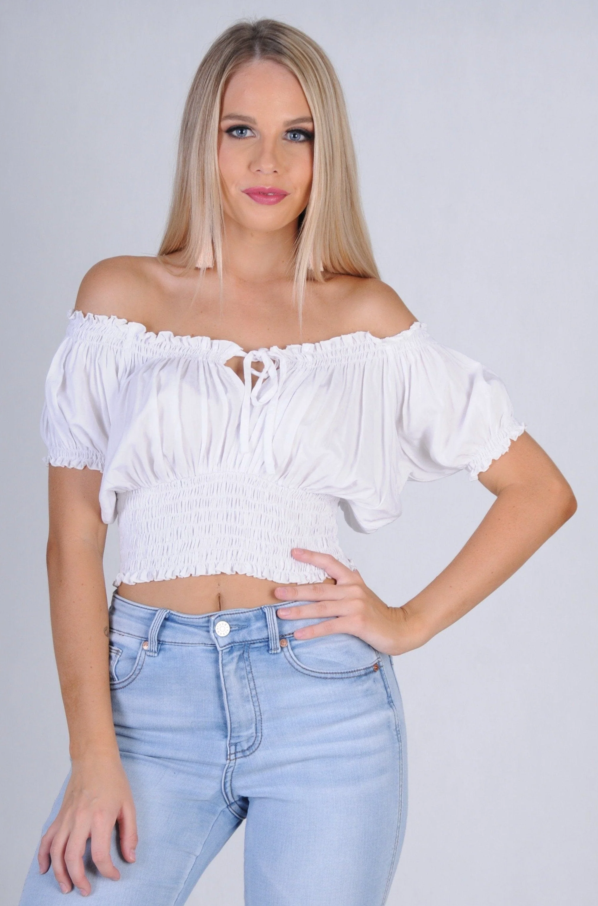 Peasant Top With Ruched Hem - Image 2