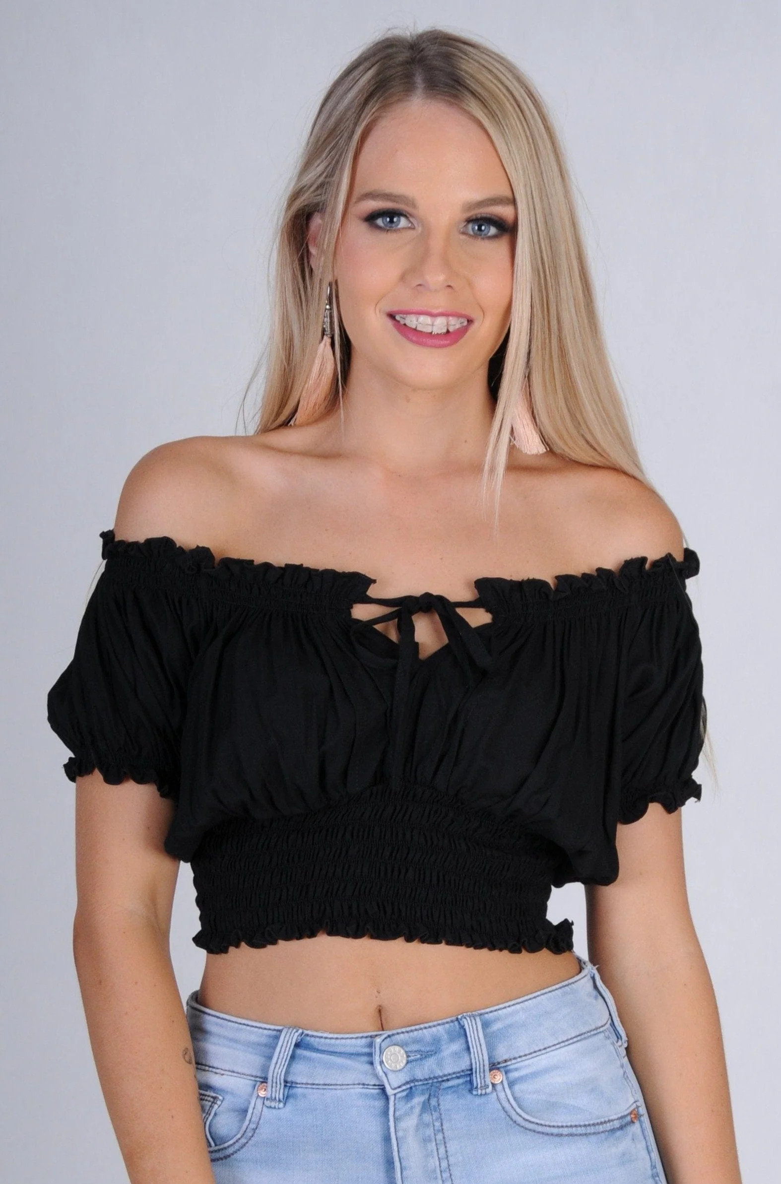 Peasant Top With Ruched Hem - Image 3