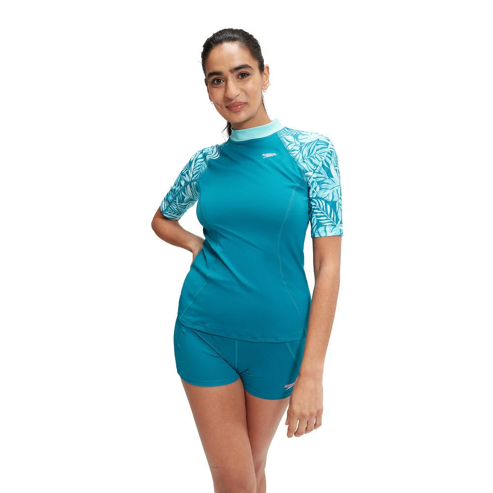 Speedo Womens Printed Short Sleeve Rash Top